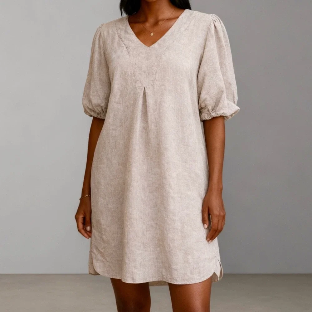 Cynthia Rowley | Dresses | Cynthia Rowley Linen Blend Puff Sleeve Swing  Dress Beige With Pockets Size Small | Poshmark